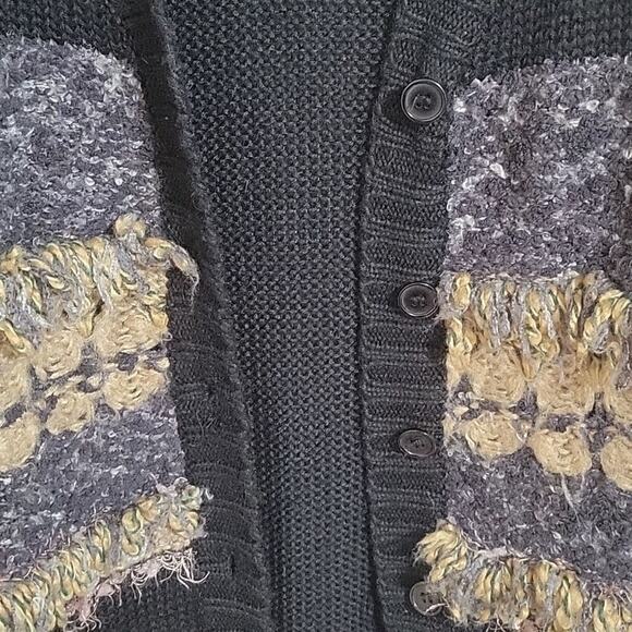 Mistror Image black button down fringe cardigan woman's size small - Picture 7 of 7